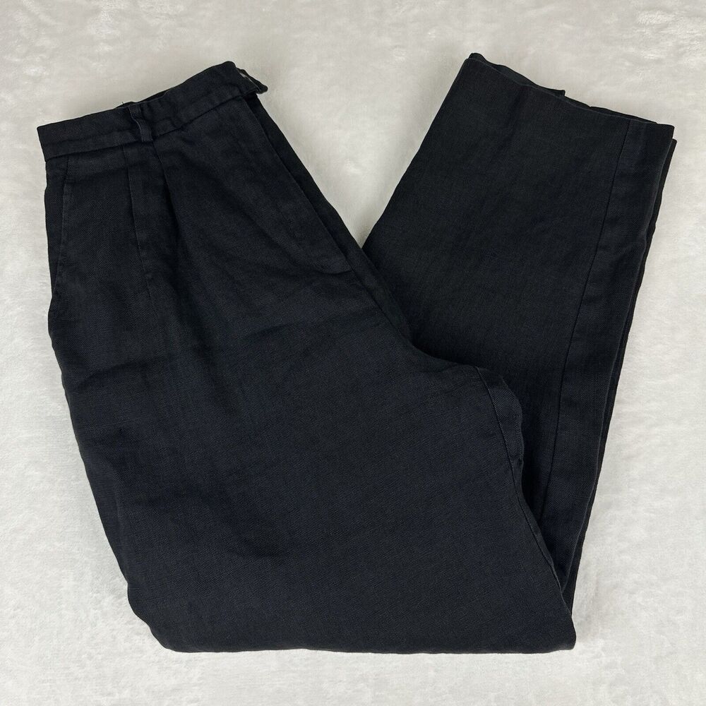 Talbots 100% Irish Linen Dress Pants Womens Sz 12P Black Pleated Front